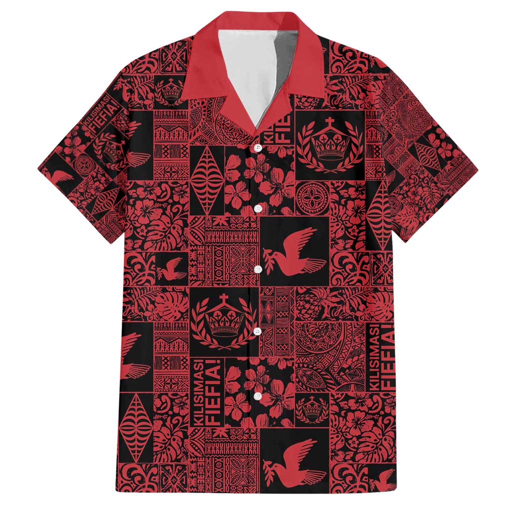 Black Tonga Kilisimasi Fiefia Family Matching Short Sleeve Bodycon Dress and Hawaiian Shirt Pacific Patchwork Xmas Vibes - Polynesian Pride