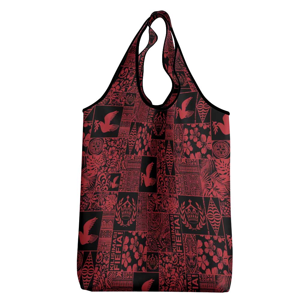 Black Tonga Kilisimasi Fiefia Grocery Bag Pacific Patchwork Xmas Vibes - Polynesian Pride