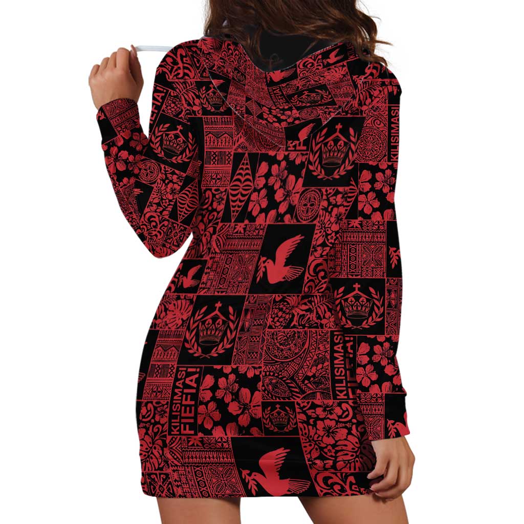 Black Tonga Kilisimasi Fiefia Hoodie Dress Pacific Patchwork Xmas Vibes - Polynesian Pride