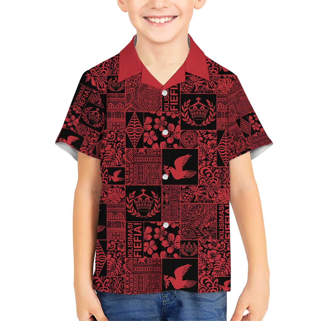 Black Tonga Kilisimasi Fiefia Kid Hawaiian Shirt Pacific Patchwork Xmas Vibes - Polynesian Pride