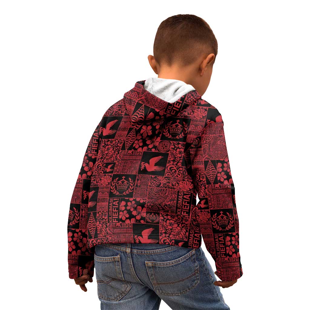 Black Tonga Kilisimasi Fiefia Kid Hoodie Pacific Patchwork Xmas Vibes - Polynesian Pride