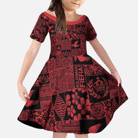 Black Tonga Kilisimasi Fiefia Kid Short Sleeve Dress Pacific Patchwork Xmas Vibes - Polynesian Pride