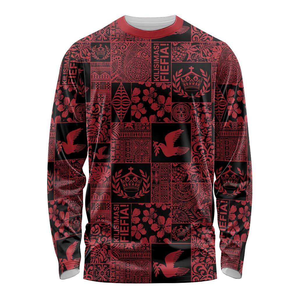 Black Tonga Kilisimasi Fiefia Long Sleeve Shirt Pacific Patchwork Xmas Vibes LT9 Unisex Black - Polynesian Pride