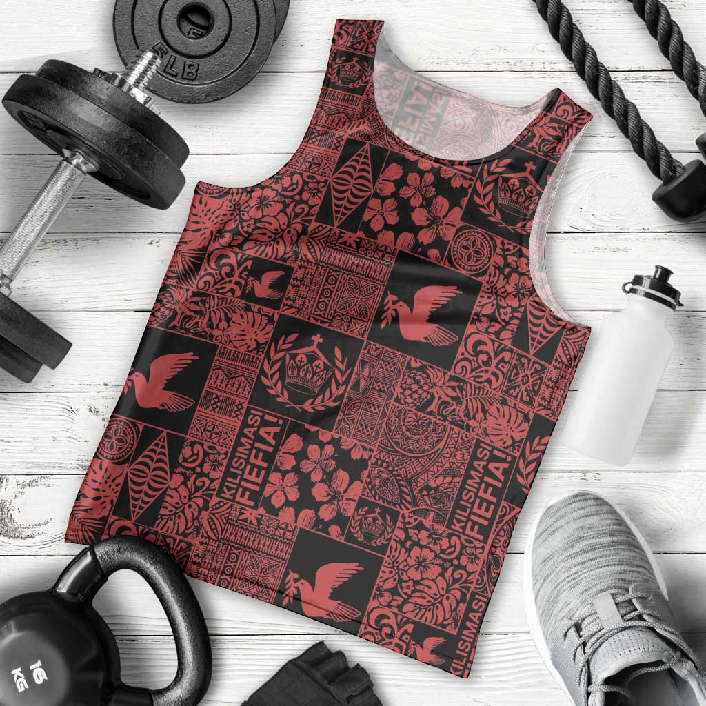 Black Tonga Kilisimasi Fiefia Men Tank Top Pacific Patchwork Xmas Vibes - Polynesian Pride
