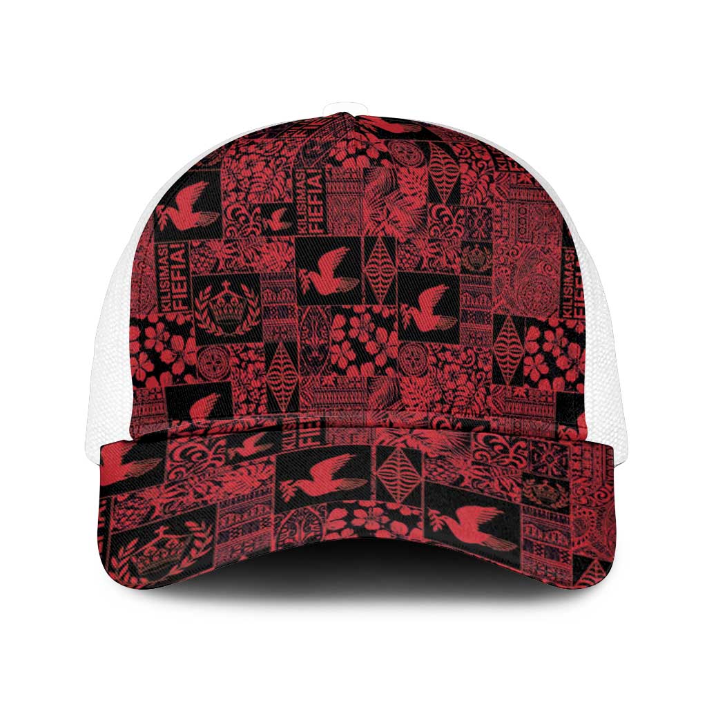 Black Tonga Kilisimasi Fiefia Mesh Trucker Cap Pacific Patchwork Xmas Vibes - Polynesian Pride