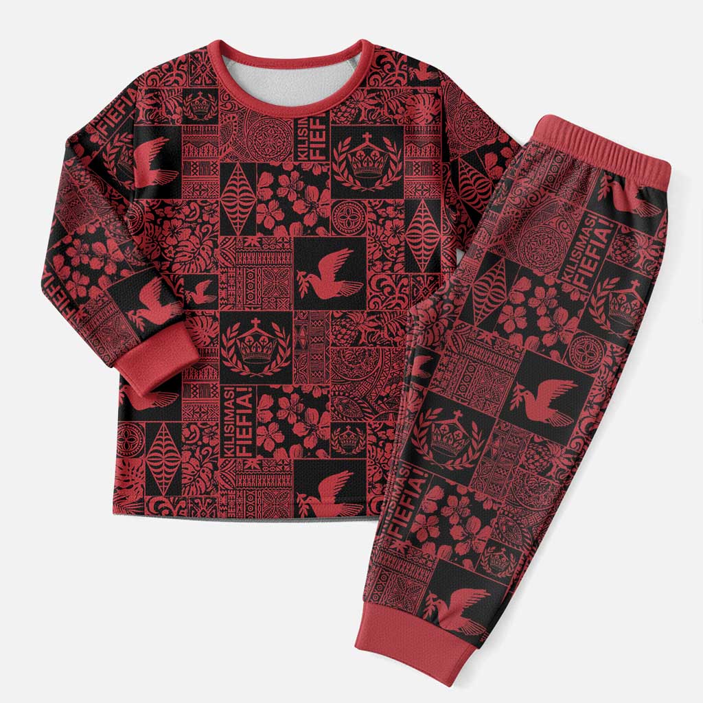 Black Tonga Kilisimasi Fiefia Christmas Pajama Set Pacific Patchwork Xmas Vibes - Polynesian Pride