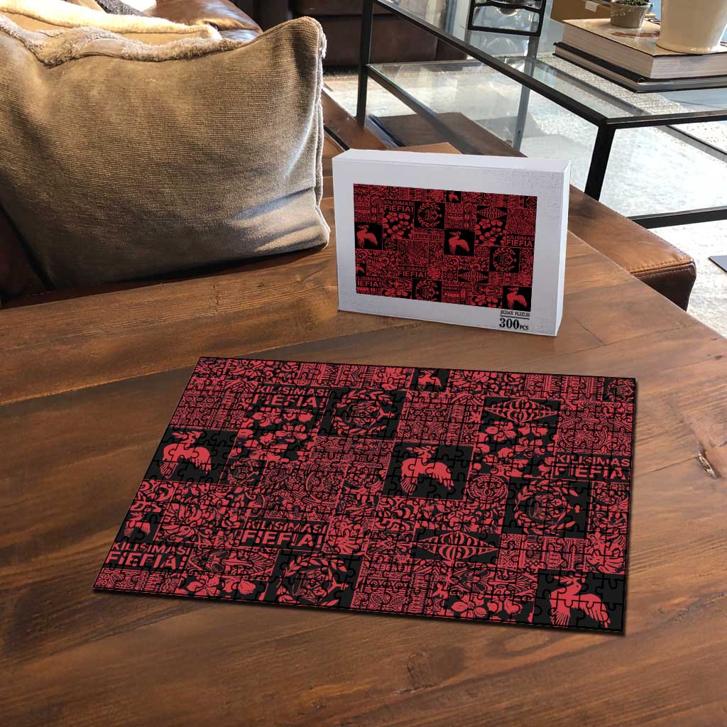 Black Tonga Kilisimasi Fiefia Puzzle Pacific Patchwork Xmas Vibes - Polynesian Pride