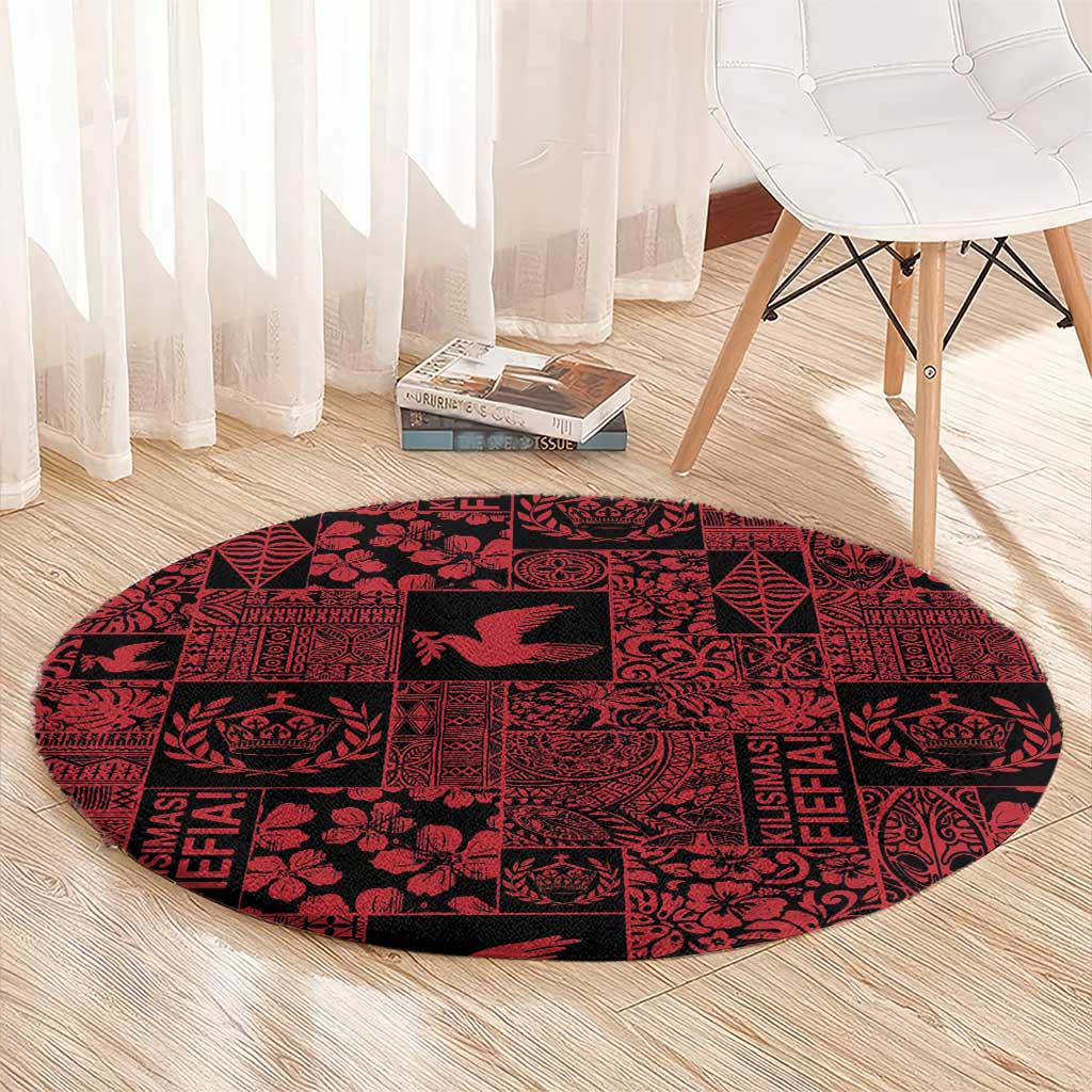Black Tonga Kilisimasi Fiefia Round Carpet Pacific Patchwork Xmas Vibes - Polynesian Pride