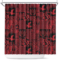 Black Tonga Kilisimasi Fiefia Shower Curtain Pacific Patchwork Xmas Vibes - Polynesian Pride
