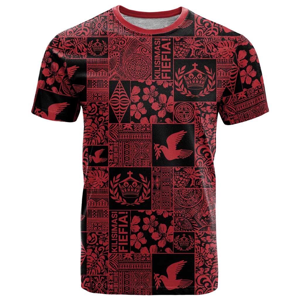 Black Tonga Kilisimasi Fiefia T Shirt Pacific Patchwork Xmas Vibes - Polynesian Pride