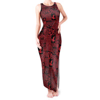 Black Tonga Kilisimasi Fiefia Tank Maxi Dress Pacific Patchwork Xmas Vibes - Polynesian Pride