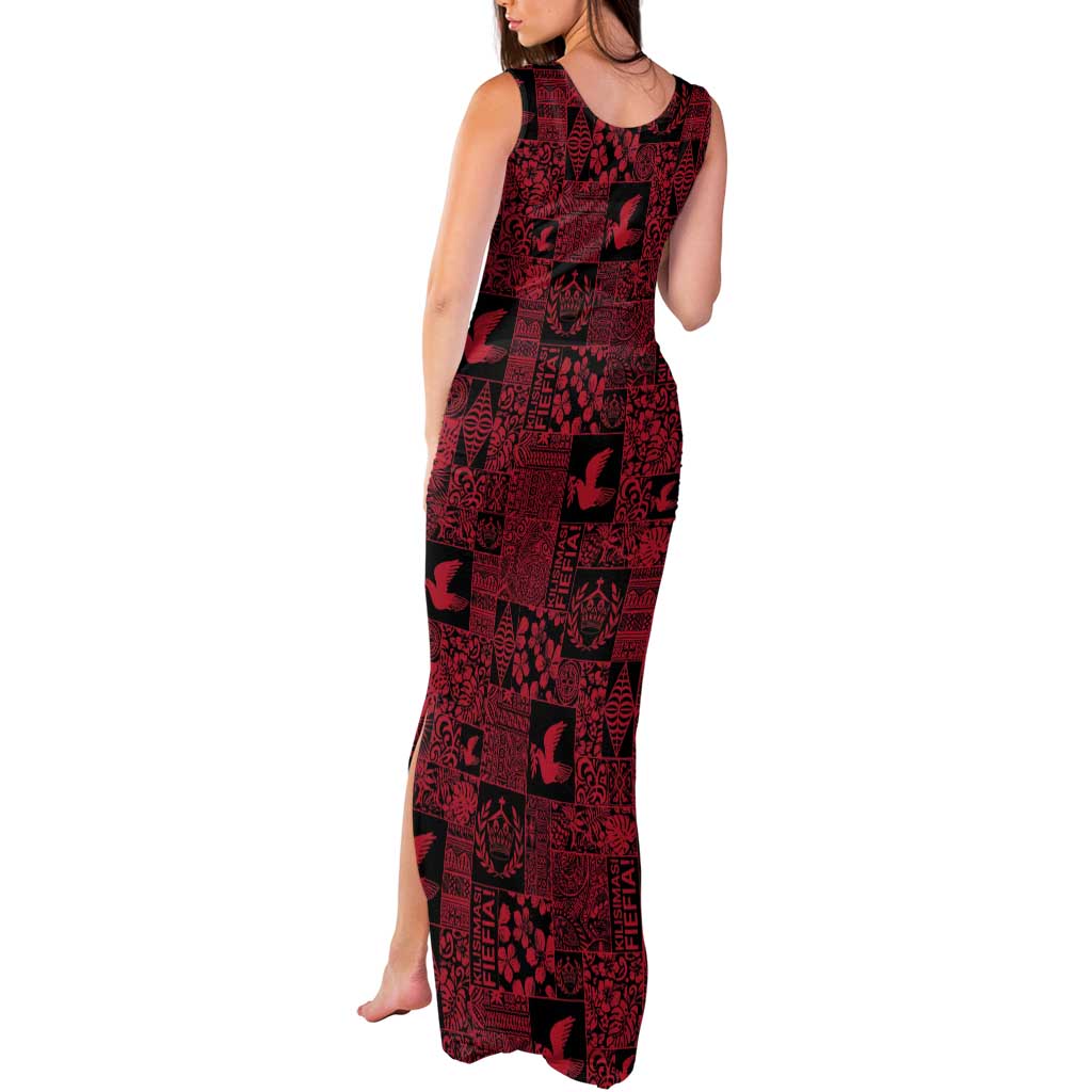Black Tonga Kilisimasi Fiefia Tank Maxi Dress Pacific Patchwork Xmas Vibes - Polynesian Pride