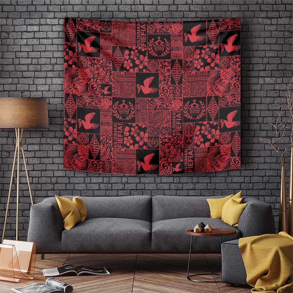 Black Tonga Kilisimasi Fiefia Tapestry Pacific Patchwork Xmas Vibes - Polynesian Pride