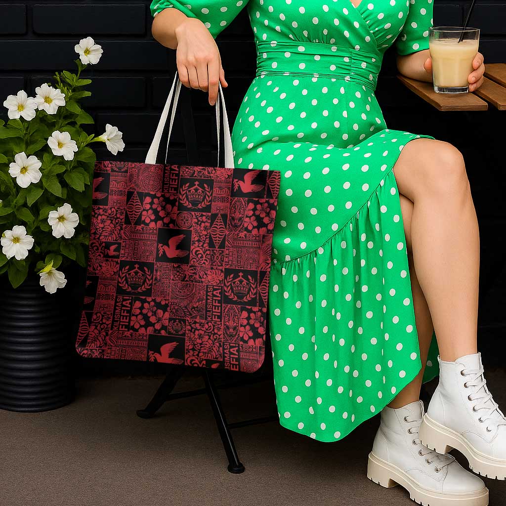 Black Tonga Kilisimasi Fiefia Tote Bag Pacific Patchwork Xmas Vibes - Polynesian Pride