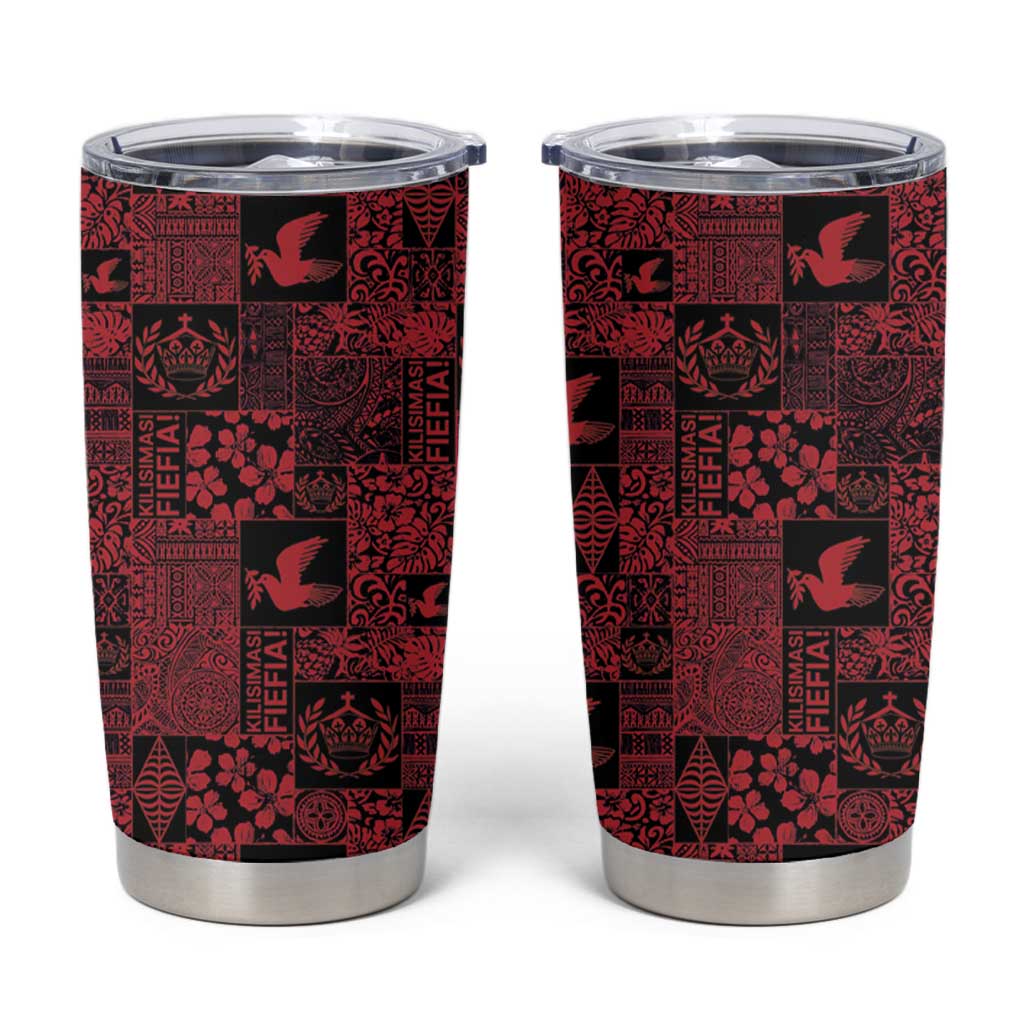 Black Tonga Kilisimasi Fiefia Tumbler Cup Pacific Patchwork Xmas Vibes - Polynesian Pride