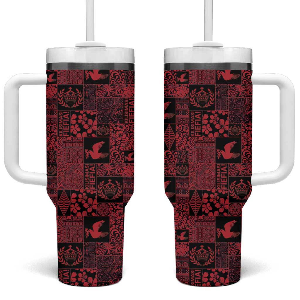 Black Tonga Kilisimasi Fiefia Tumbler With Handle Pacific Patchwork Xmas Vibes - Polynesian Pride