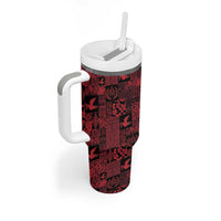 Black Tonga Kilisimasi Fiefia Tumbler With Handle Pacific Patchwork Xmas Vibes - Polynesian Pride