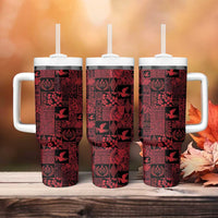 Black Tonga Kilisimasi Fiefia Tumbler With Handle Pacific Patchwork Xmas Vibes - Polynesian Pride