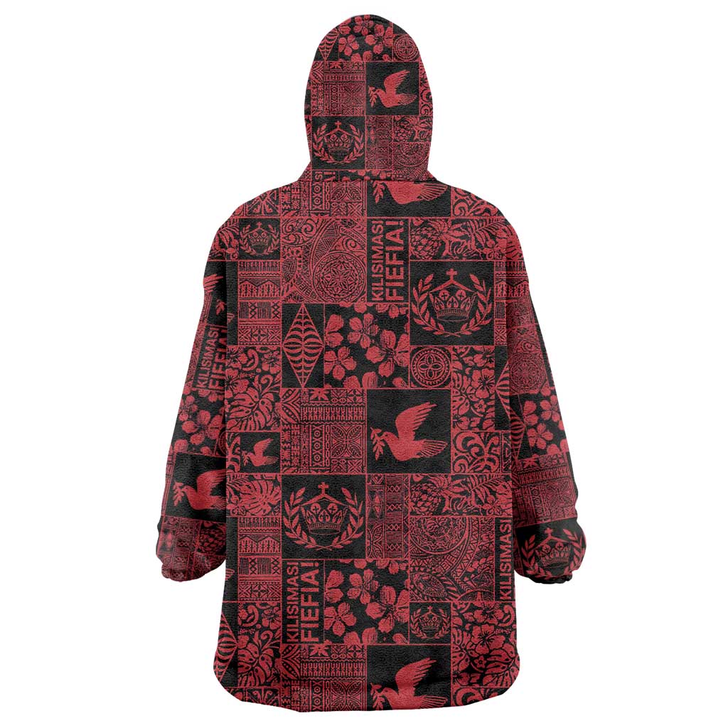 Black Tonga Kilisimasi Fiefia Wearable Blanket Hoodie Pacific Patchwork Xmas Vibes - Polynesian Pride