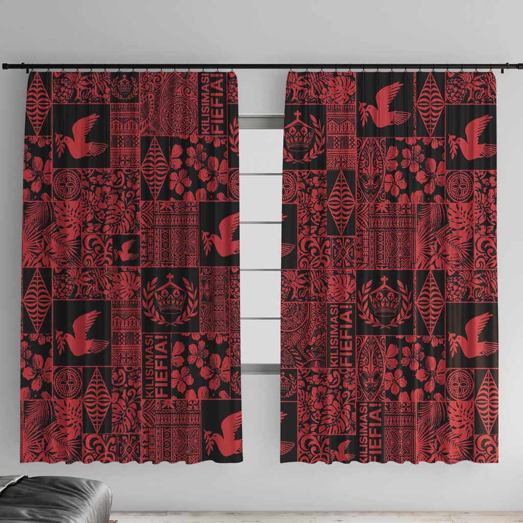 Black Tonga Kilisimasi Fiefia Window Curtain Pacific Patchwork Xmas Vibes - Polynesian Pride