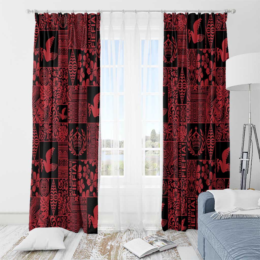 Black Tonga Kilisimasi Fiefia Window Curtain Pacific Patchwork Xmas Vibes - Polynesian Pride