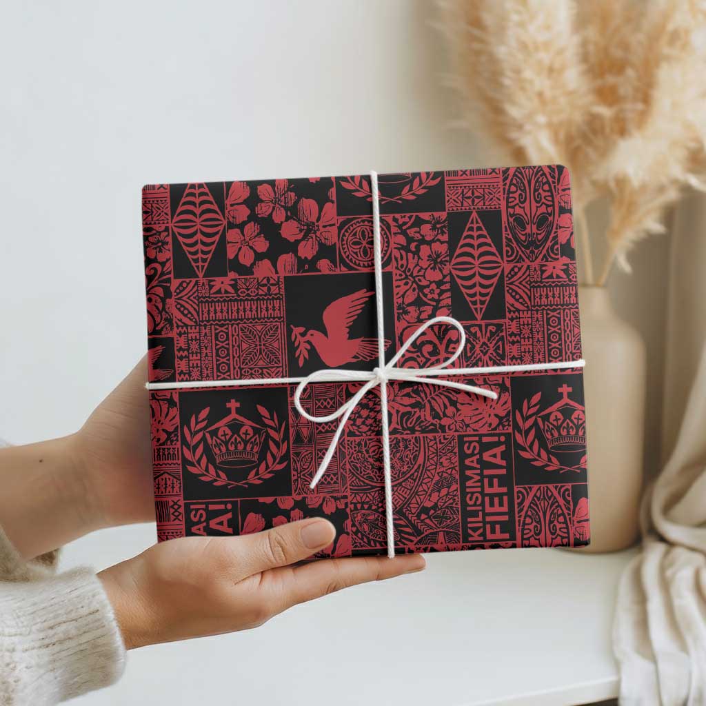 Black Tonga Kilisimasi Fiefia Wrapping Paper Pacific Patchwork Xmas Vibes - Polynesian Pride
