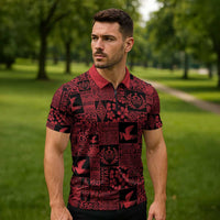 Black Tonga Kilisimasi Fiefia Zipper Polo Shirt Pacific Patchwork Xmas Vibes - Polynesian Pride