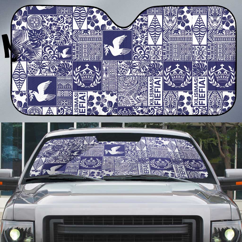 Blue Tonga Kilisimasi Fiefia Auto Sun Shade Pacific Patchwork Xmas Vibes - Polynesian Pride