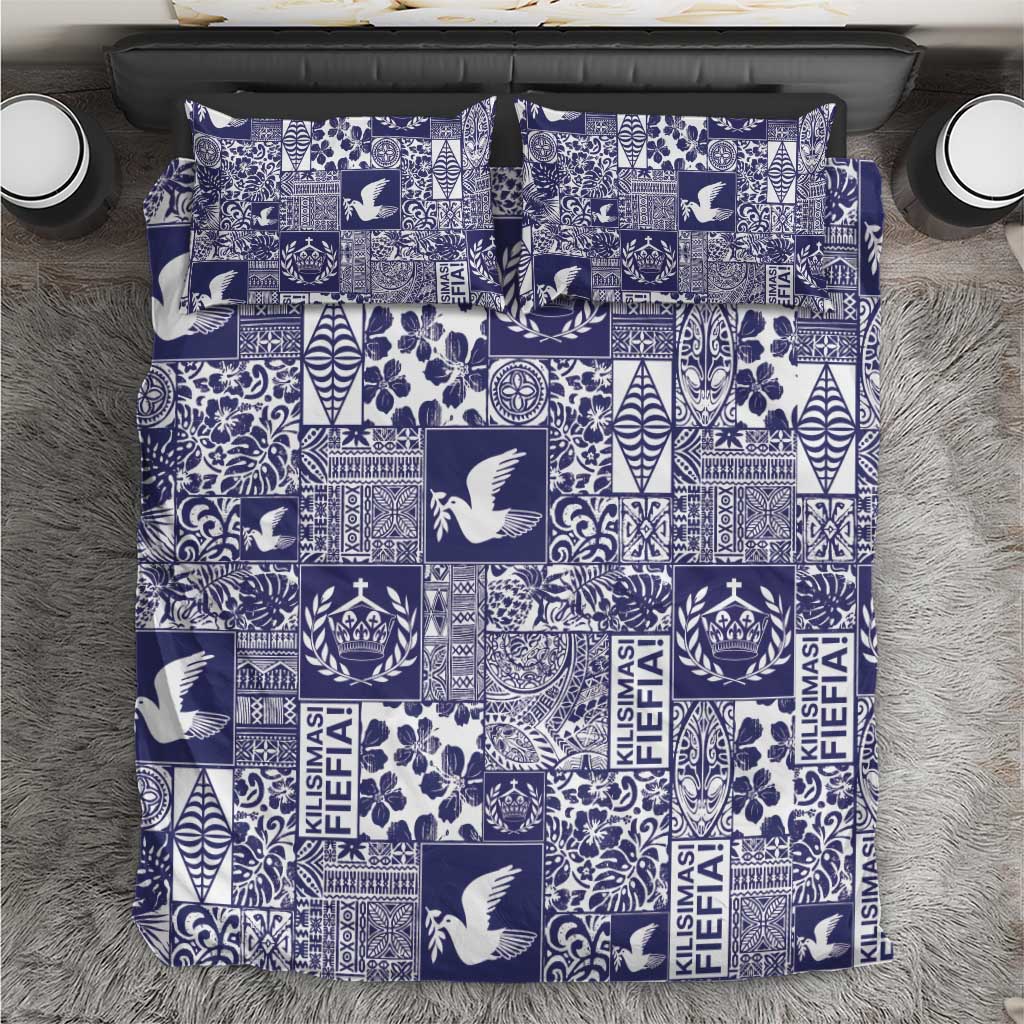 Blue Tonga Kilisimasi Fiefia Bedding Set Pacific Patchwork Xmas Vibes - Polynesian Pride