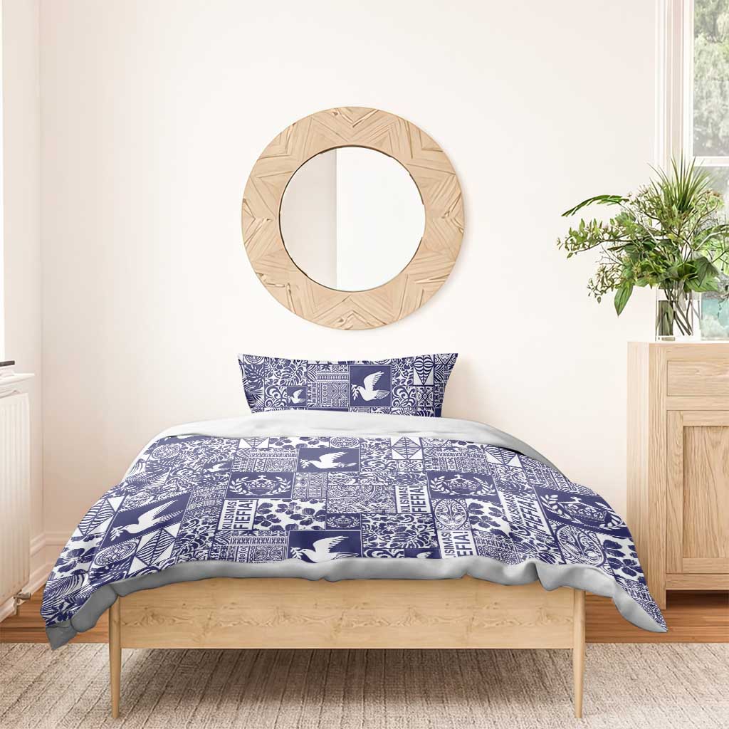 Blue Tonga Kilisimasi Fiefia Bedding Set Pacific Patchwork Xmas Vibes - Polynesian Pride