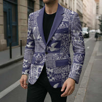 Blue Tonga Kilisimasi Fiefia Blazer Pacific Patchwork Xmas Vibes - Polynesian Pride