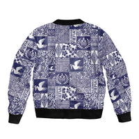 Blue Tonga Kilisimasi Fiefia Bomber Jacket Pacific Patchwork Xmas Vibes - Polynesian Pride