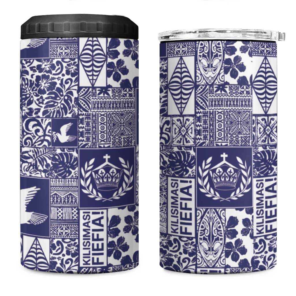 Blue Tonga Kilisimasi Fiefia 4 in 1 Can Cooler Tumbler Pacific Patchwork Xmas Vibes - Polynesian Pride
