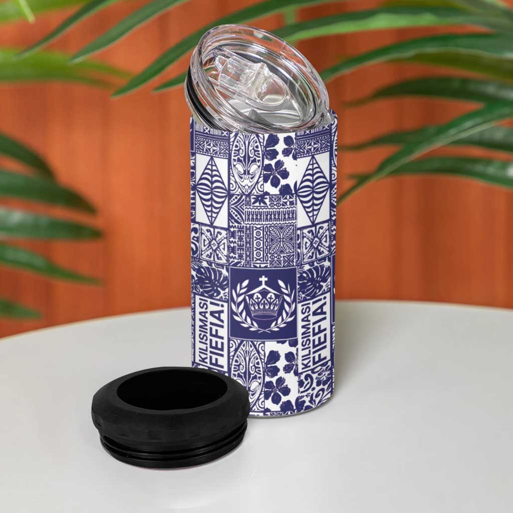 Blue Tonga Kilisimasi Fiefia 4 in 1 Can Cooler Tumbler Pacific Patchwork Xmas Vibes - Polynesian Pride