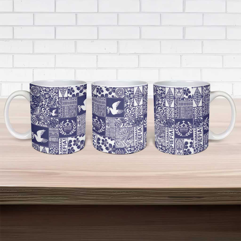 Blue Tonga Kilisimasi Fiefia Ceramic Mug Pacific Patchwork Xmas Vibes - Polynesian Pride