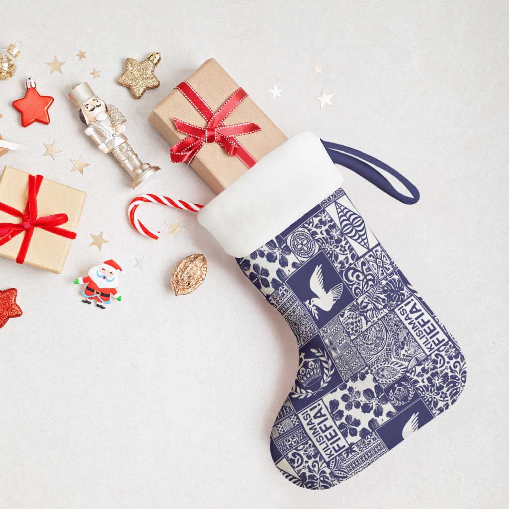 Blue Tonga Kilisimasi Fiefia Christmas Stocking Pacific Patchwork Xmas Vibes - Polynesian Pride