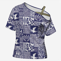Blue Tonga Kilisimasi Fiefia Cross Shoulder Shirt Pacific Patchwork Xmas Vibes LT9 Female Blue - Polynesian Pride