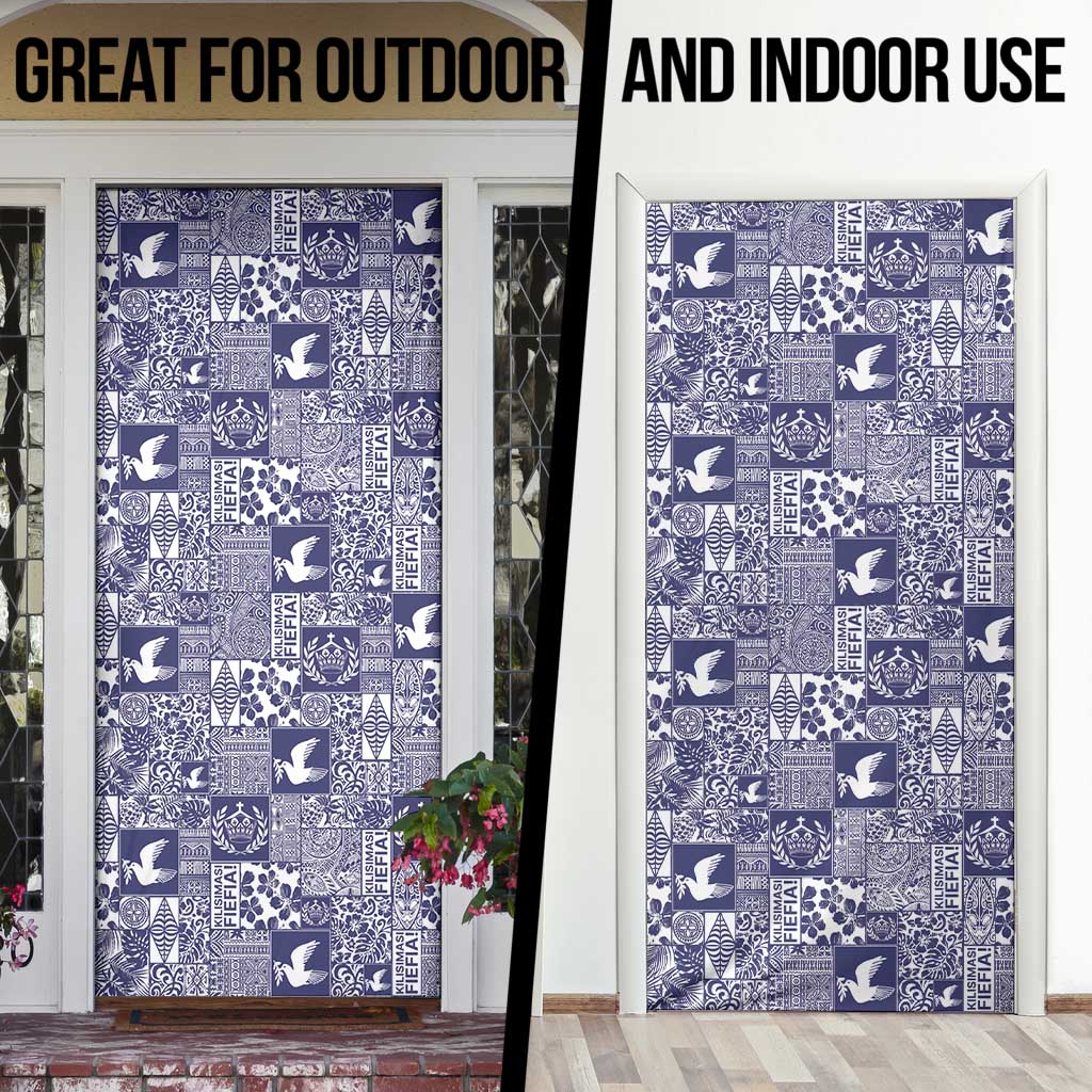 Blue Tonga Kilisimasi Fiefia Door Cover Pacific Patchwork Xmas Vibes - Polynesian Pride