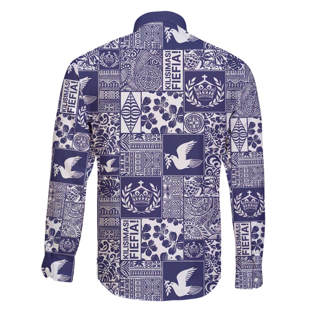 Blue Tonga Kilisimasi Fiefia Family Matching Mermaid Dress and Hawaiian Shirt Pacific Patchwork Xmas Vibes - Polynesian Pride