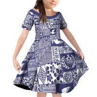 Blue Tonga Kilisimasi Fiefia Family Matching Off Shoulder Short Dress and Hawaiian Shirt Pacific Patchwork Xmas Vibes - Polynesian Pride