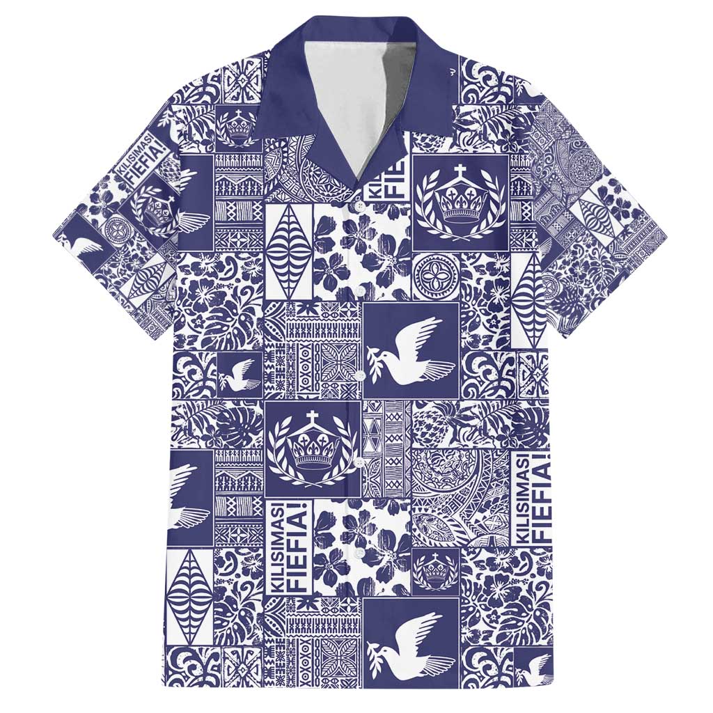 Blue Tonga Kilisimasi Fiefia Family Matching Puletasi and Hawaiian Shirt Pacific Patchwork Xmas Vibes - Polynesian Pride