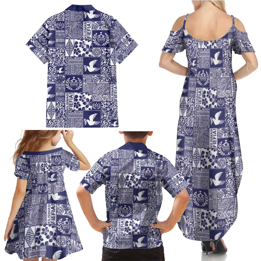 Blue Tonga Kilisimasi Fiefia Family Matching Summer Maxi Dress and Hawaiian Shirt Pacific Patchwork Xmas Vibes - Polynesian Pride