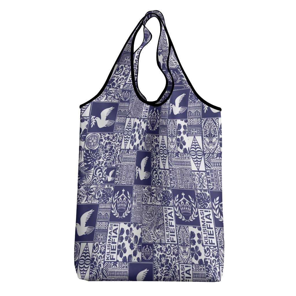 Blue Tonga Kilisimasi Fiefia Grocery Bag Pacific Patchwork Xmas Vibes - Polynesian Pride