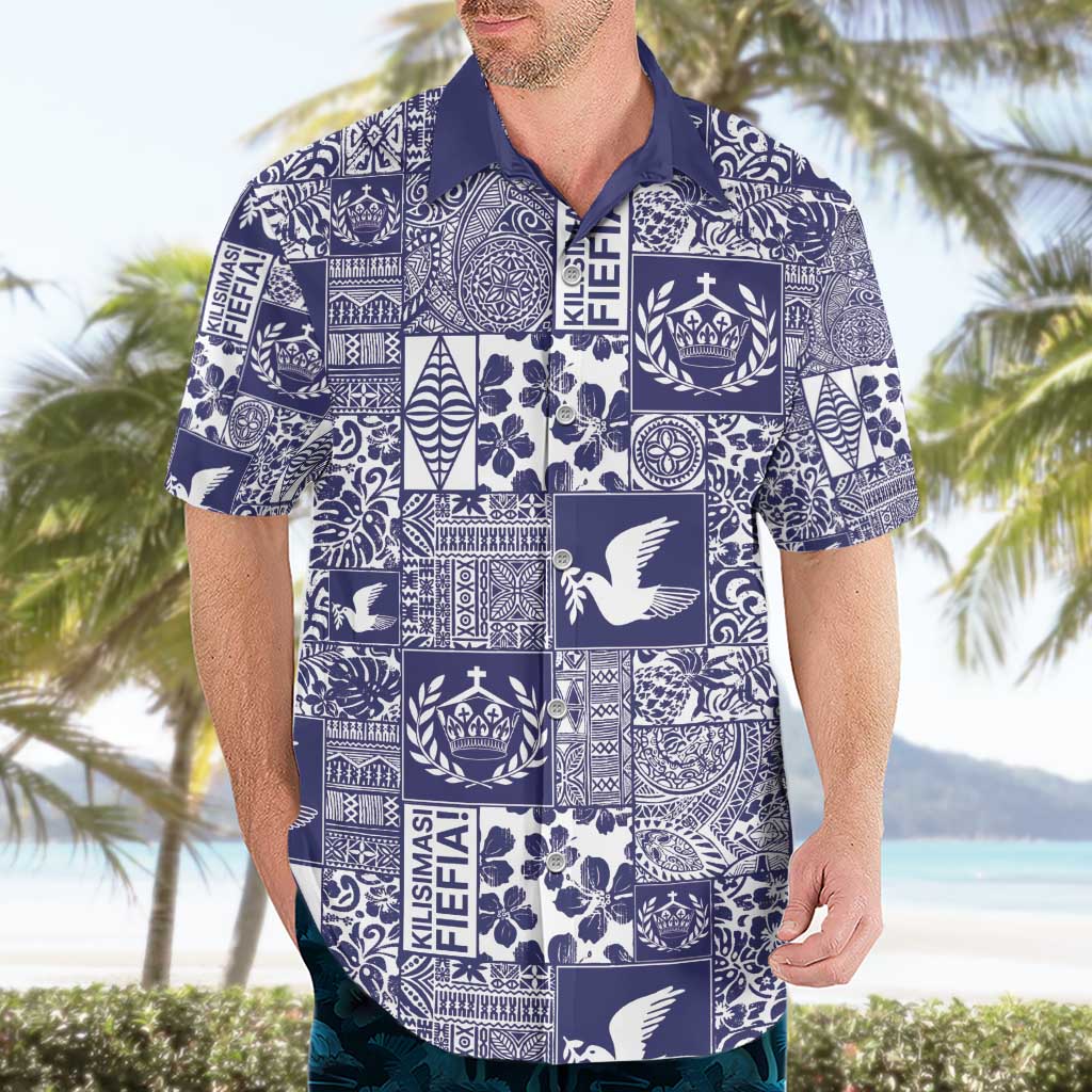 Blue Tonga Kilisimasi Fiefia Hawaiian Shirt Pacific Patchwork Xmas Vibes - Polynesian Pride