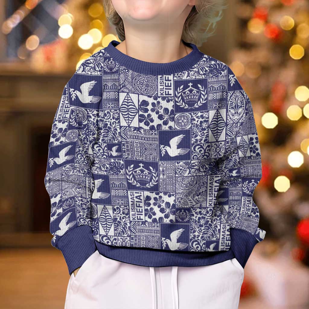 Blue Tonga Kilisimasi Fiefia Kid Ugly Christmas Sweater Pacific Patchwork Xmas Vibes - Polynesian Pride