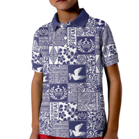 Blue Tonga Kilisimasi Fiefia Kid Polo Shirt Pacific Patchwork Xmas Vibes - Polynesian Pride