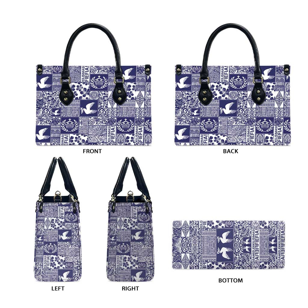 Blue Tonga Kilisimasi Fiefia Leather Bag Pacific Patchwork Xmas Vibes - Polynesian Pride