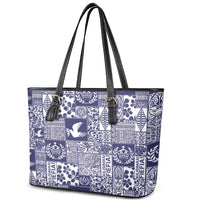 Blue Tonga Kilisimasi Fiefia Leather Tote Bag Pacific Patchwork Xmas Vibes - Polynesian Pride