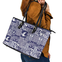 Blue Tonga Kilisimasi Fiefia Leather Tote Bag Pacific Patchwork Xmas Vibes - Polynesian Pride