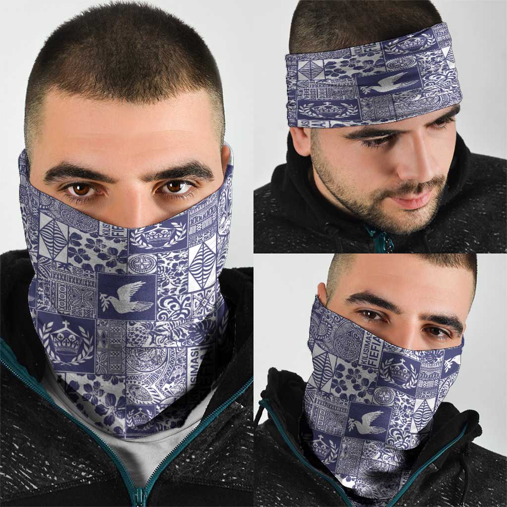 Blue Tonga Kilisimasi Fiefia Neck Gaiter Pacific Patchwork Xmas Vibes - Polynesian Pride